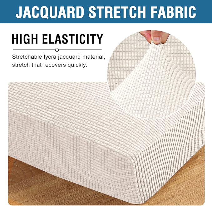 H.VERSAILTEX Stretch Couch Cushion Covers Individual Seat Sofa Chair Slipcovers Cushion Protector Cover Featuring Jacquard Textured Twill Fabric(1 Cushion Chair Cover, Ivory)