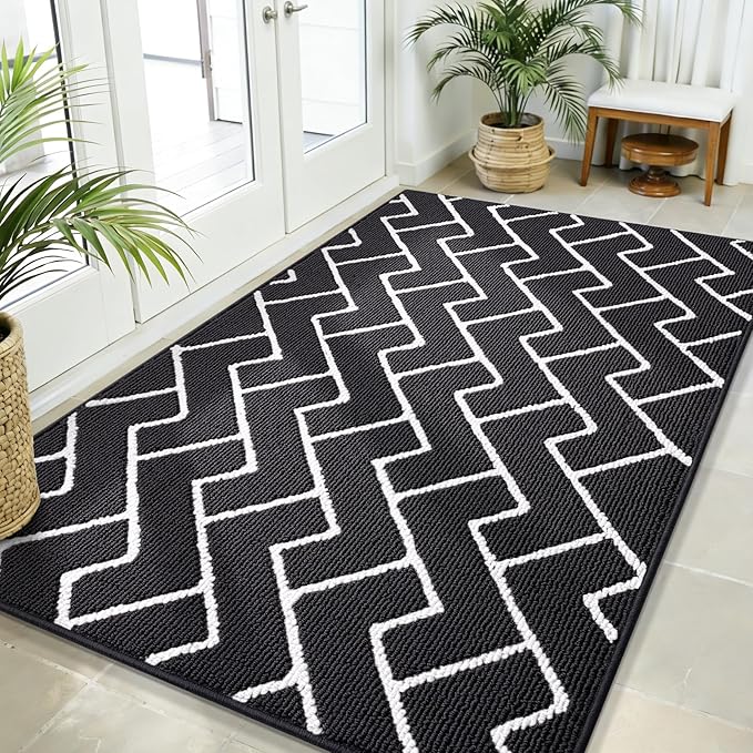 OLANLY Front Door Mat, Non-Slip Rubber Backing, Dirt Resistant and Absorbent, Washable, Easy to Clean Low-Profile Indoor Doormat for Back Door, Entryway, Inside Entrance, 59x35, Deep Black