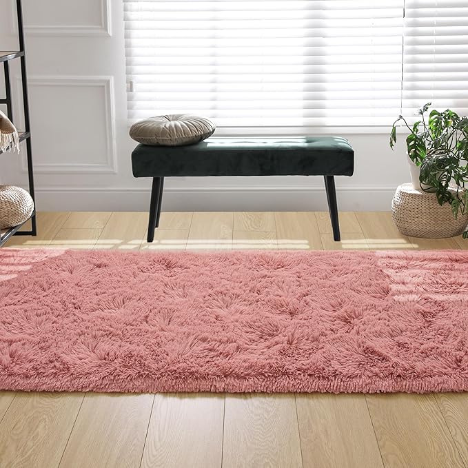 Tepook Soft Runner Rugs for Bedroom 2x6 ft with Rubber Backing, Blush Fluffy Rugs for Living Room, Shag Bedside Rug Fuzzy Plush Carpet for Room, Area Rug for Dorm Nursery Hallway Indoor Home Decor