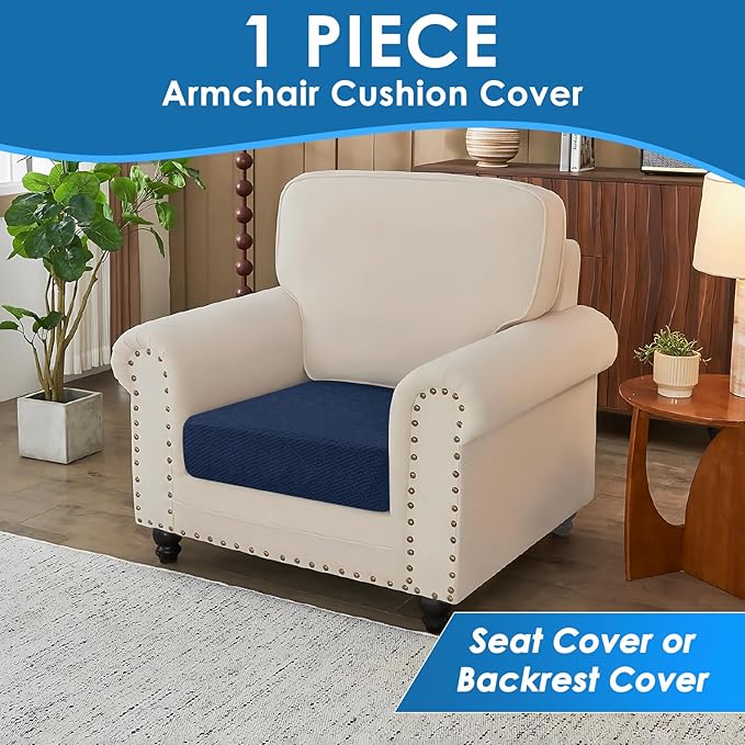 XINEAGE Couch Cushion Covers Seat Cushion Cover Thick Stretch Sofa Slipcovers 1 Piece Individual Couch Covers with Elastic Bottom(Single Seat Cushion/Backrest,Navy Blue)