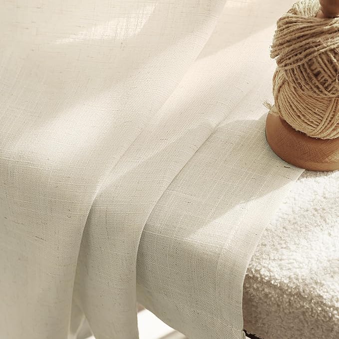 Faux Linen Beige Curtains 132 inches Long for Living Room Rustic Farmhouse Linen Drapes Semi Sheer Burlap Textured Canvas Cloth Curtain Panels Set of 2 Kahki Tan Colored