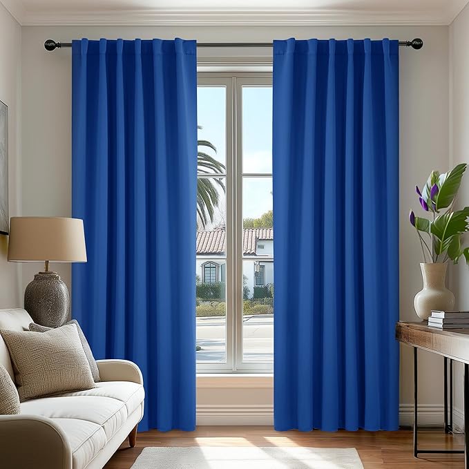 Deconovo Blackout Curtains, Thermal Insulated, W52 x L72 2 Panels, Back Tab, Machine Washable, Room-Darkening Drapes for Bedroom/Living Room Royal Blue