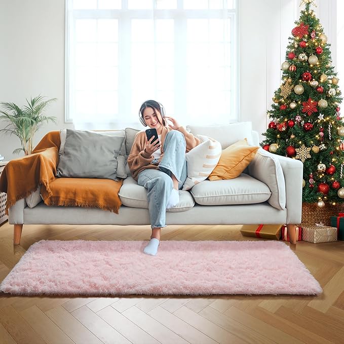 ONASAR Pink Runner Rugs for Bedroom Living Room, 2x6 Bedside Hallway Fluffy Area Rug, Ultra Soft Plush Furry Faux Fur Non Slip Floor Carpet for Nursery Kids Dorm Closet Home Decor Aesthetic