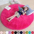 Hot Pink Round Rugs 5Ft for Girls Bedroom, Fluffy Circle Area Rug for Kids Room Decor Aesthetic, Shag Plush Fuzzy Furry Carpet for Living Room, Nursery, Dorm, Classroom, Teen, Cute Princess Baby Rug