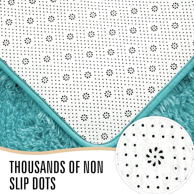 LOCHAS Ultra Soft Indoor Modern Area Rugs Fluffy Living Room Carpets for Children Bedroom Home Decor Nursery Rug 4x5.3 Feet,Teal Blue