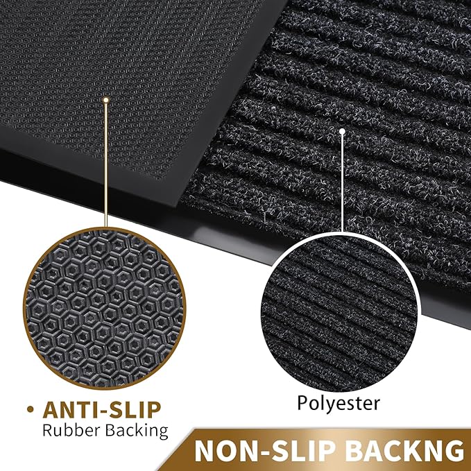 Yimobra Front Door Mat Outdoor Indoor Entrance, 100% Waterproof All-Season All Weather Doormat, Welcome Matt Outside Entry, Non Slip, Low Profile, Heavy Duty Patio Porch Floor Mats,47 x 24,Black Grey