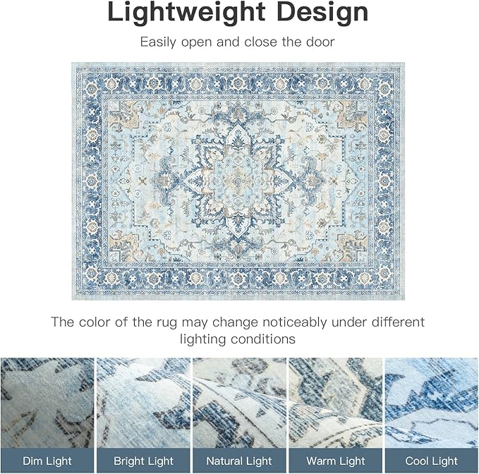 Lofus 6x9 Area Rugs for Living Room, Machine Washable Non-Slip Area Rug, Low Pile Large Rugs for Bedroom, Kitchen, Dining Room, Home Office, Vintage Oriental Print Rug, Blue Gold