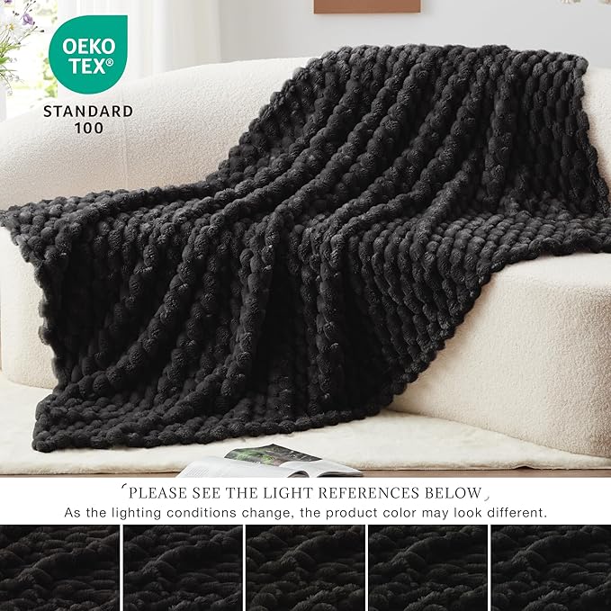 EXQ Home Fleece Throw Blanket for Couch and Bed, 3D Imitation Large Turtle Shell Jacquard Decorative Blankets, Plush Lightweight Fuzzy Flannel Blanket Suitable for All Seasons (50"×60",Black)