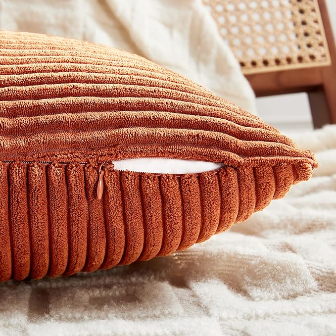 Fancy Homi Set of 2 Burnt Orange Lumbar Decorative Throw Pillow Covers 16x32 Inch for Living Room Couch Bed, Boho Farmhouse Fall Home Decor, Soft Corduroy Corss Patchwork Cushion Case 40x80 cm