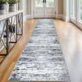 Lansny Modern Abstract Runner Rug 2.6x12, Black Grey White Washable Long Kitchen Runner Non-Slip Soft Hallway Rug Runner Thin Print Faux Wool Carpet for Entryway Bedroom Laundry Room Indoor Home Decor