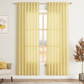 Nanspring Yellow Linen Curtains 80 Inches Long for Bedroom Back Tab Light Filtering Privacy Sheer Yellow Curtain Modern Farmhouse Coastal Decor Cotton Textured Gauze Drapes 2 Panel Set 52x80