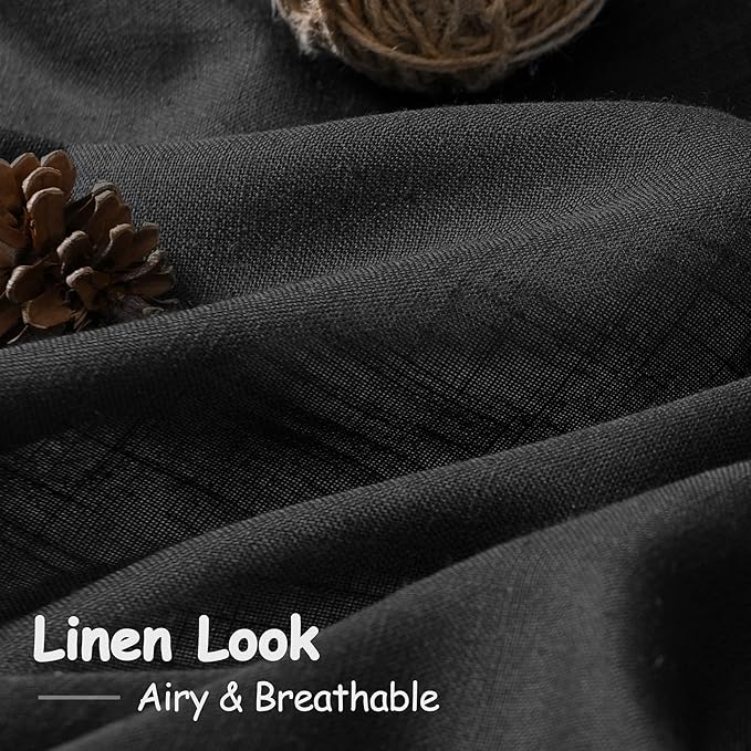Nanspring Black Curtains 95 Inches Long 2 Panel Set Back Tab Sheer Black Linen Curtain Modern Farmhouse Muslin Look Cotton Textured Gauze Drapes 95 inch Length for Patio Sliding Door Office Bedroom
