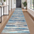 Lansny Modern Abstract Runner Rug 2.6x18, Blue Washable Long Kitchen Runner Non-Slip Soft Hallway Rug Runner Thin Print Faux Wool Carpet for Entryway Bedroom Laundry Room Indoor Home Decor