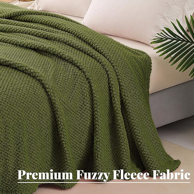 Whale Flotilla Extra Large Fuzzy Fleece Throw Blanket for Couch, 50x70 Inch Fluffy Warm Soft Jacquard Blankets for All Season, Lightweight and Cozy, Olive