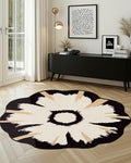 Latte&Fog Round Area Rug for Living Room, Modern Floral Washable Circle Rug, Boho Non Slip Low Pile Carpet for Bedroom, Dining Room, Entrance and Hallway(4ft Round)