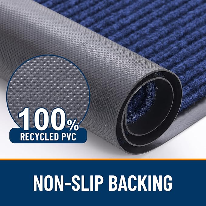 OLANLY Front Door Mat Indoor Outdoor Entrance, 2-Pack 47 x 32 Inch, Waterproof Heavy Duty Doormat, Fade Resistant, Low Profile, Easy Clean Patio Porch Welcome Floor Mats for Entry, Blue