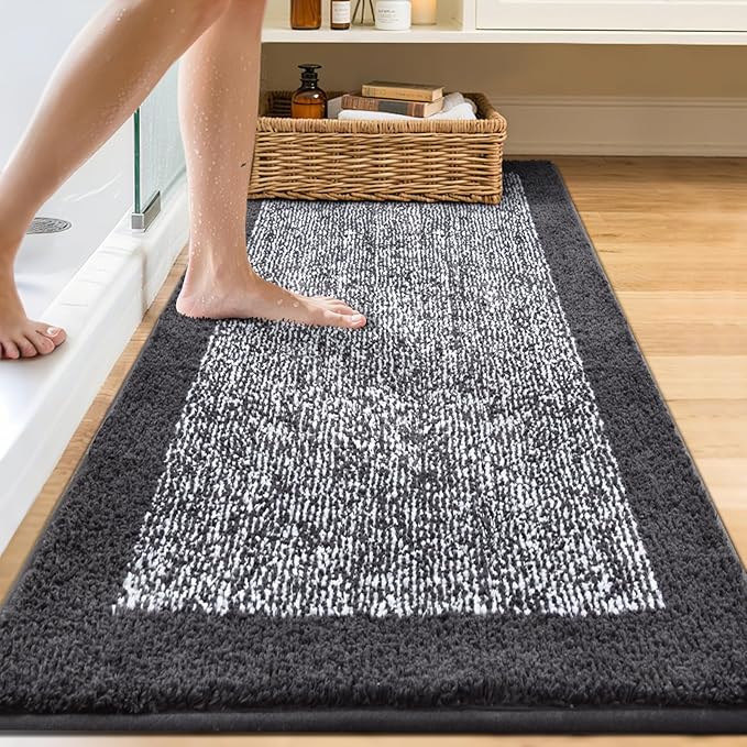 60x24 Long Bathroom Rugs Washable Non Slip, Dark Grey Bath Mat for Bathroom Floor Tub, Soft Absorbent Quick Dry Mats for Shower, Bathtub,Home Decor