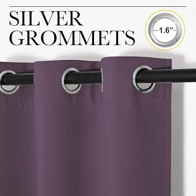 NICETOWN Bedroom Curtains Blackout Drapery Panels, 2 Panels, 42 x 54 Inch, Plum, Three Pass Microfiber Thermal Insulated Solid Ring Top Blackout Window Curtains/Drapes