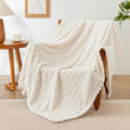 EXQ Home Fleece Throw Blanket for Couch or Bed - 3D Waffle Patchwork Pattern Jacquard Decorative Blankets - Cozy Soft Lightweight Fuzzy Flannel Blanket Suitable for All Seasons(50"×60",Beige)