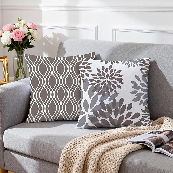 Hexagram Geometric Grey Pillow Covers 16x16 Set of 4, Decorative Outdoor Boho Modern Throw Pillow Covers, Home Sweet Home Farmhouse Cushion Case for Couch Sofa Bedroom Indoor Decor(No Insert)