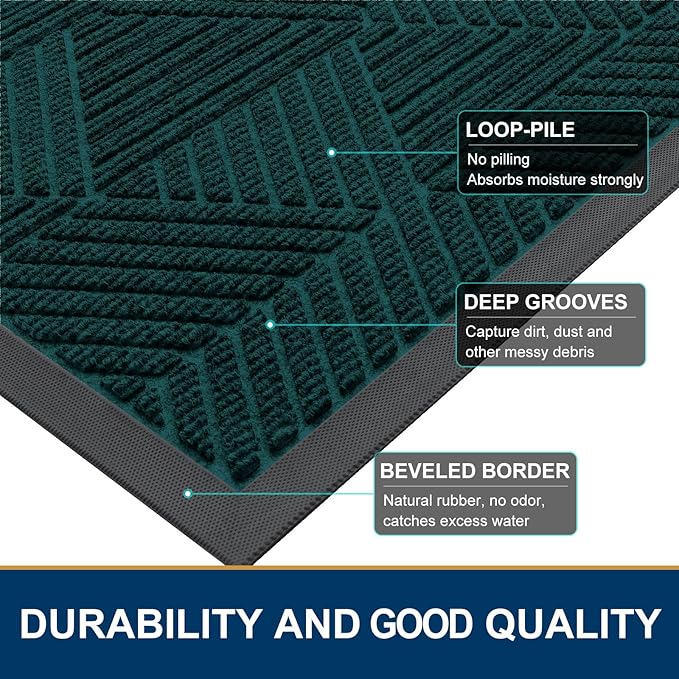Smiry Front Door Mat Outside Entrance, Heavy Duty Sturdy Natural Rubber Doormat, Trap Dirt and Moisture, Easy Clean Low Profile Mats for Indoor Outdoor Entry, Irregular Triangle (47x32, Atlantic Blue)