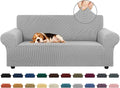 KEKUOU Stretch Loveseat Sofa Cover Slipcover,Couch Covers for 2 Cushion Couch Sofa (55"-78") Furniture Protector Sofa with Elastic Bottom for Kids,Dog. Jacquard Small Checked (Medium,Silver)