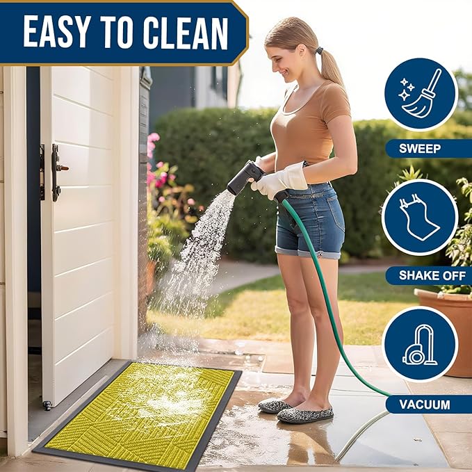Smiry Front Door Mat Outside Entrance, Heavy Duty Sturdy Natural Rubber Doormat, Trap Dirt and Moisture, Easy Clean Low Profile Welcome Floor Mats for Indoor Outdoor Entry, 35X23 Inch, MST- Yellow