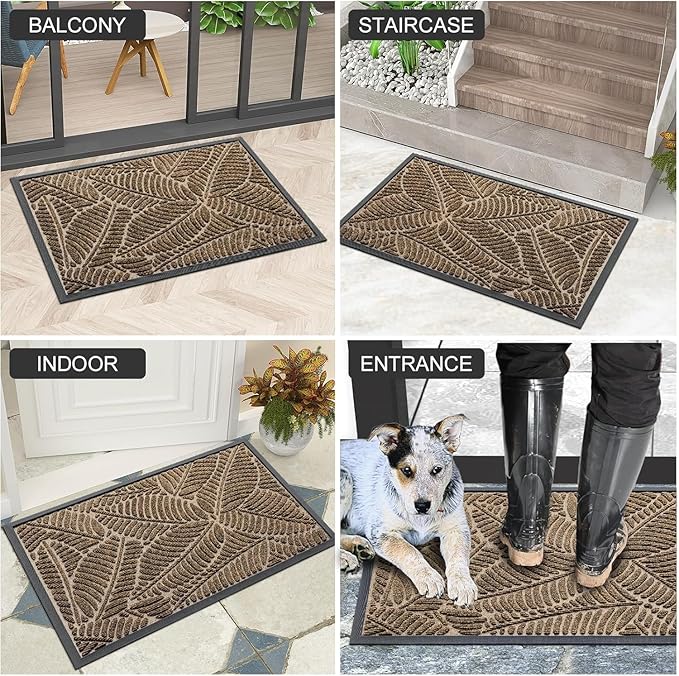 Colorxy Waterproof Doormat, Sturdy Natural Rubber Front Indoor Mat, Non Slip Low Profile Indoor Outdoor Door Mats, Stain and Fade Resistant Floor Mat, Easy Clean Patio Entrance Mat, 71''x23'', Brown