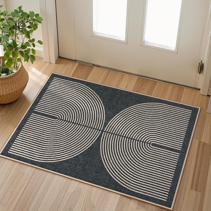 Lahome Enfys Rainbow Indoor Door Mat, 20"x32" Small Black Rugs for Entryway Kitchen Neutral Area Rug, Farmhouse Non Slip Non Shedding Lightweight Floor Carpet for Front Porch