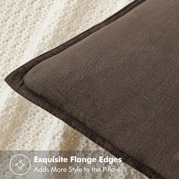 MIULEE Decorative Linen Euro Sham Pillow Covers 22x22 Inch Dark Coffee Chocolate Boho Farmhouse Neutral Winter Couch Throw Pillows for Bed Pack of 2 Accent Modern Pillowcase Sofa Livingroom Home Decor