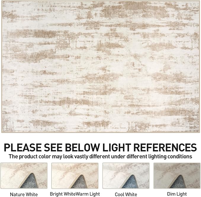 6x9 Area Rugs Washable Rug: Large Modern Abstract Living Room Rug Soft Anti-Skid Thin Carpet Indoor Floor Non-Shedding Carpets for Bedroom Dining Room Farmhouse Nursery Home Office - Brown Ivory