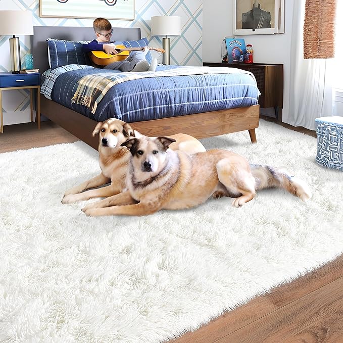 Rugs for Bedroom 4x6, Soft Shaggy Modern Shag Area Rug for Living Room, Upgrade Non-Slip Plush Fluffy Carpet for Kids Boys Girls Room Home Decor Aesthetic, Cream White