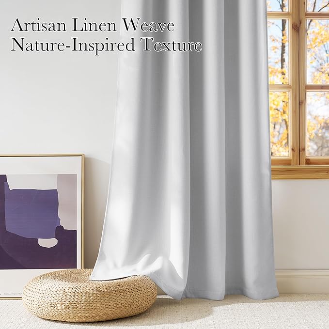 NICETOWN Short Faux Linen Greyish White Blackout Curtains 63 inches Long for Kitchen - Privacy Panels for Living Room Bedroom, Modern Farmhouse Style Easy Care Grommet Top, 2 Panels, W42 by L63