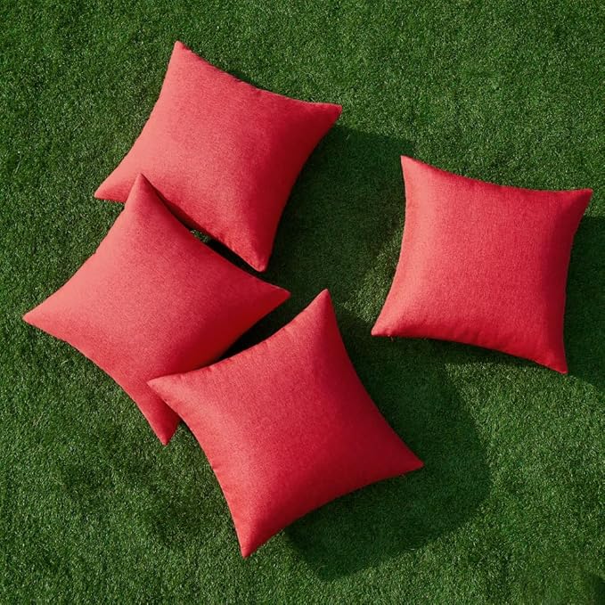 MIULEE Pack of 4 Decorative Throw Pillow Covers Linen Waterproof Pillow Covers Farmhouse Cushion Cases for Outdoor Patio Garden Tent Balcony Couch Sofa18x18 inch Red