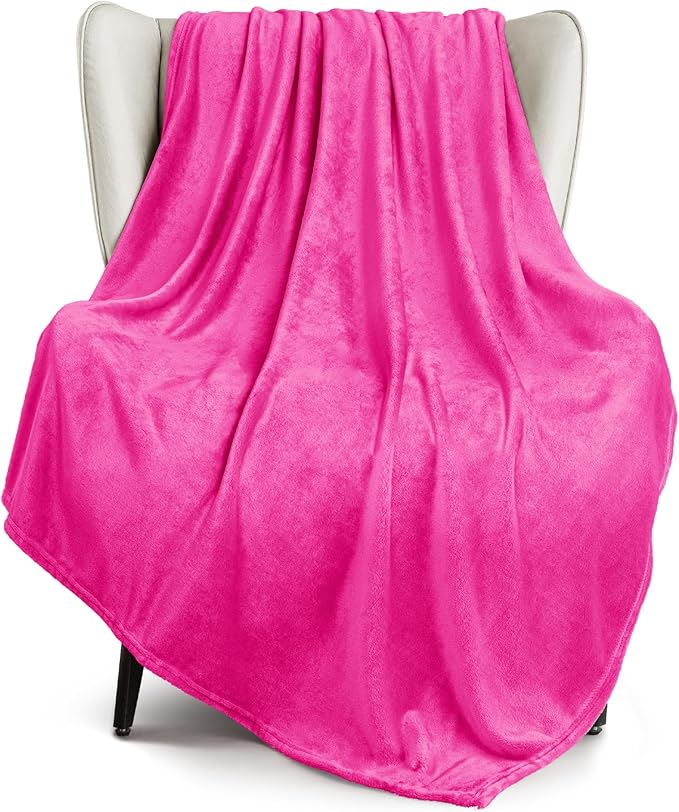 Exclusivo Mezcla Fleece Throw XL Blanket for Couch, Sofa, Super Soft and Warm Hot Pink Blankets, All Season, Cozy, Plush, Lightweight, 50x70 Inches