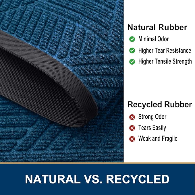 Smiry Front Door Mat Outside Entrance, Heavy Duty Sturdy Natural Rubber Doormat, Trap Dirt and Moisture, Easy Clean Low Profile Welcome Floor Mats for Indoor Outdoor Entry, 35X23 Inch, Mixed Blue