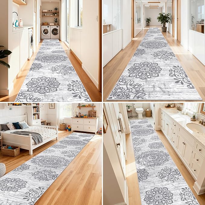 HEBE Hallway Runner Rug 3'x20' Washable Vintage Distressed Area Rugs Non Slip Laundry Rug Runner Boho Floor Carpet Runners for Hallways Entryway Laundry Room Kitchen Bathroom