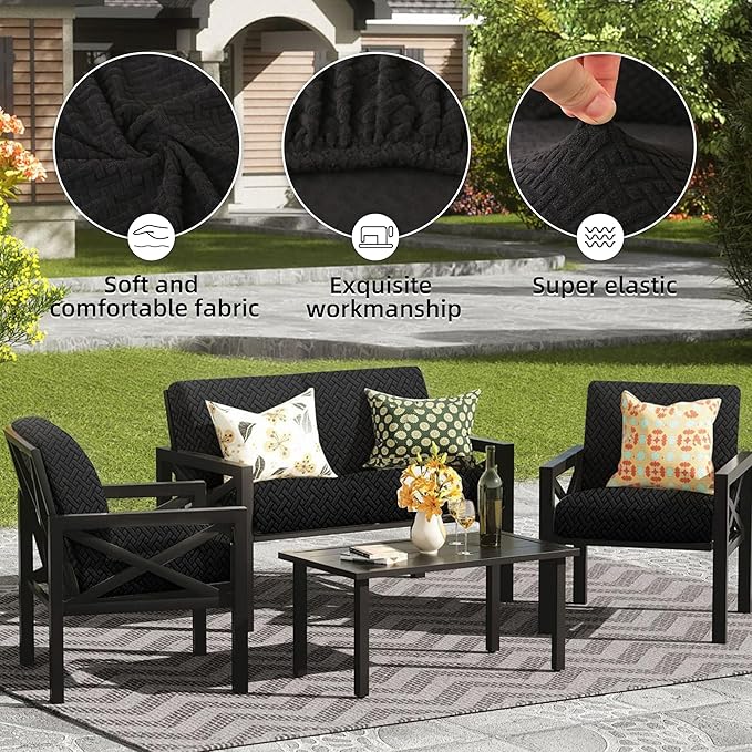 Outdoor Cushion Covers Set,12PCS Patio Furniture Couch Seat Slipcovers, Replacement for Sofa Sectional Chair(Cover，Only)