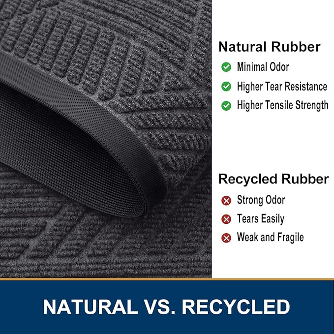 Smiry Front Door Mat Outside Entrance, Heavy Duty Sturdy Natural Rubber Doormat, Trap Dirt and Moisture, Easy Clean Low Profile Welcome Floor Mats for Indoor Outdoor Entry, 35X23 Inch, Medium Grey