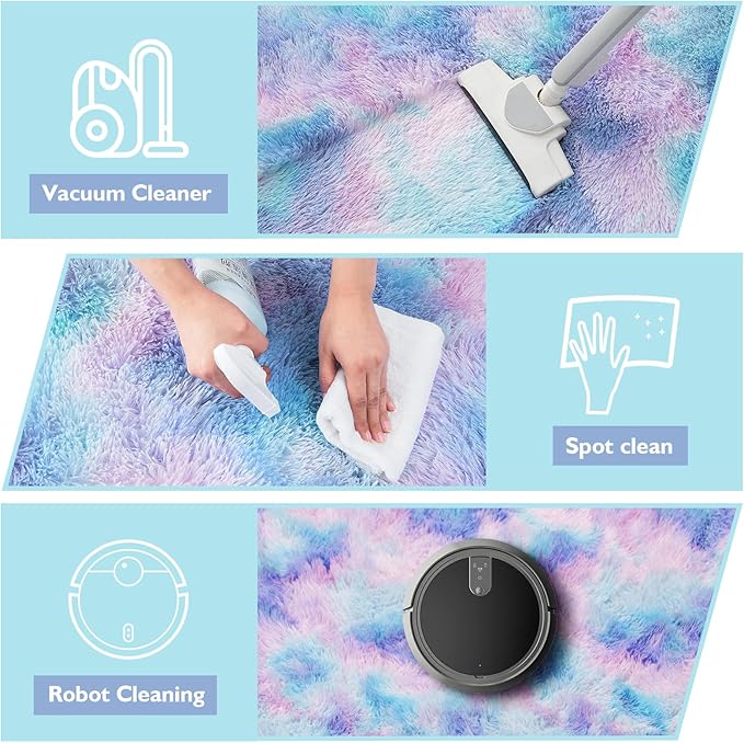 Shag Area Rug for Bedroom 4x6,Fluffy Area Rugs for Living Room,Soft Fuzzy Rug Non-Shedding Indoor Plush Carpet for Kids Bedroom Nursery Dorm Home Decor,Rainbow Purple