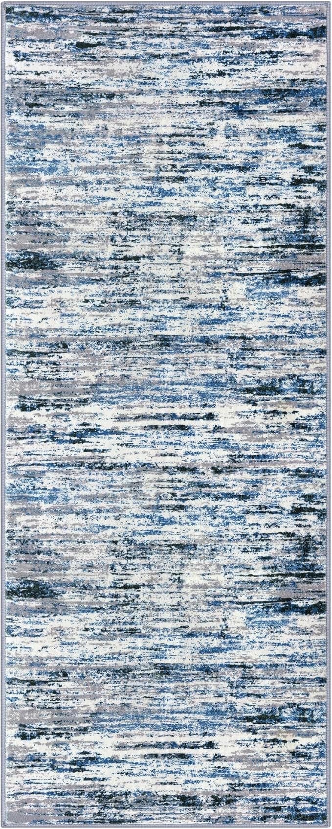 Lansny Modern Abstract Runner Rug 2x5, Grey Blue White Washable Entryway Kitchen Runner Non-Slip Soft Hallway Rug Runner Thin Print Faux Wool Carpet for Bedroom Laundry Room Indoor