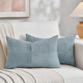Fancy Homi Set of 2 Light Blue Long Lumbar Decorative Throw Pillow Covers 16x24 Inch for Couch Bed Sofa, Rustic Farmhouse Boho Home Decor, Soft Striped Corduroy Rectangle Accent Cushion Case 40x60 cm
