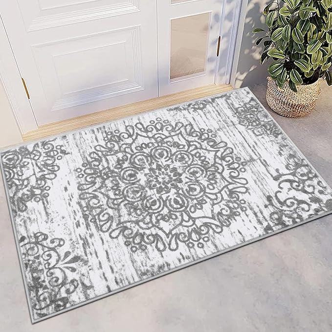 HEBE Washable Area Rug - 2'x3' Non Slip Soft Distressed Medallion Bedroom Boho Living Room Accent Throw Vintage Entry Floor Carpet for Dining Room Bathroom Entryway
