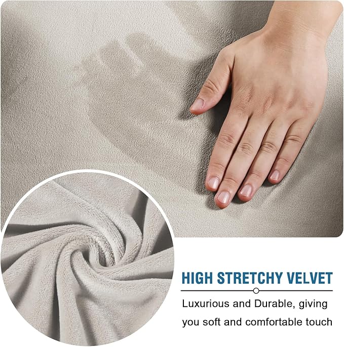 H.VERSAILTEX Velvet 4 Piece High Stretch Sofa Slipcover Cover Furniture Protector Form Fit Luxury Thick Velvet Extra Large Sofa Cover for 3 Cushion Couch Width Up to 105 Inch (XL Sofa, Oatmeal)