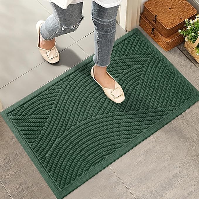 HIYARD Sturdy Front Door Mat, Absorbent Muddy Dirt Resist Welcome Door Mats Outdoor Indoor, Stain and Fade Resistant, Non-Slip Backing Entry Mat Low Profile Doormat for Entryway, 29×17, Green
