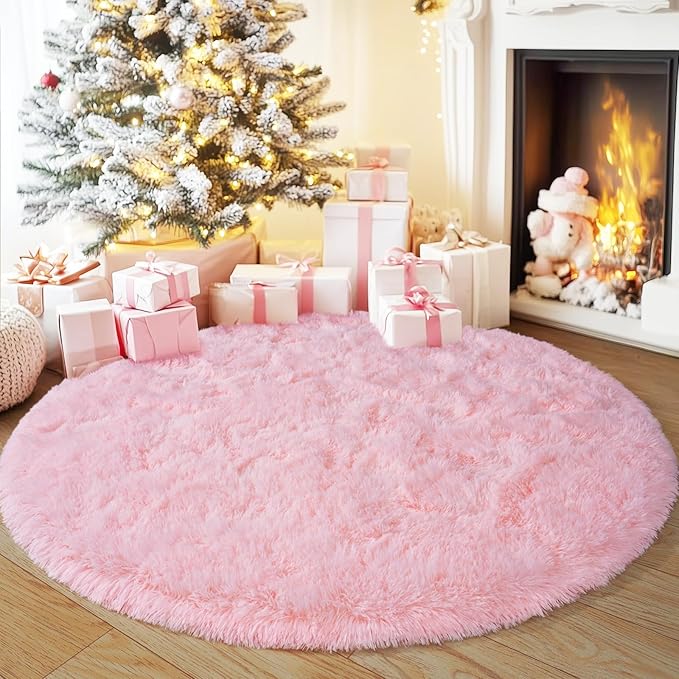 3'x3' Round Pink Rugs for Girls Bedroom, Ultra Soft Fluffy Circle Rug for Kids Room, Cute Small Shag Rugs for Living Room Playroom Tent Castle Home Decor Rug