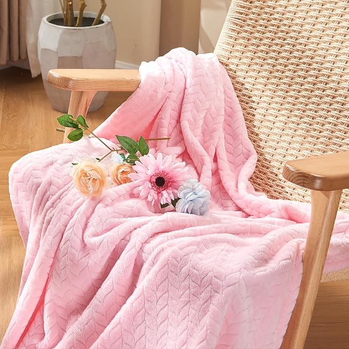 inhand Pink Fleece King Blanket for Bed, Super Soft Flannel Cozy Blankets for Adults, Lightweight Leaves Pattern Fuzzy Blanket for Office,Travel, Warm Plush Blankets for All Season, 90x108 Inches