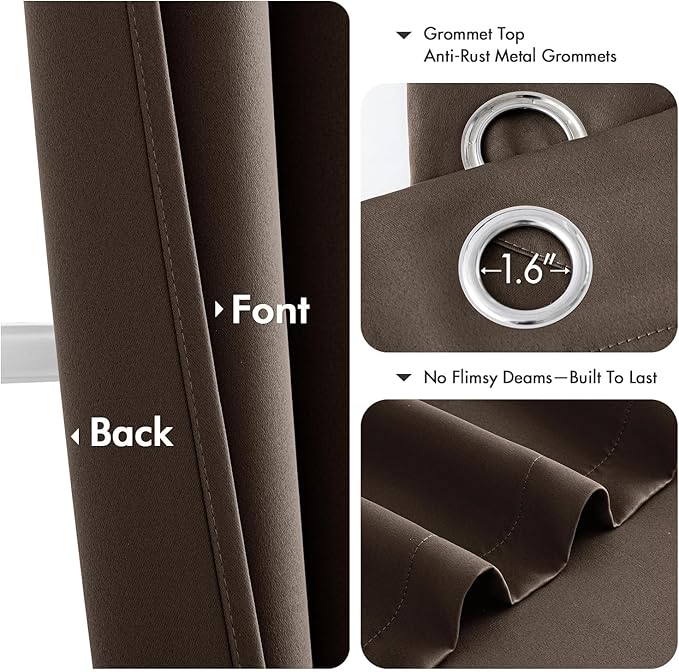 MIULEE Chocolate Brown Blackout Curtains for Bedroom Living Room 63 Inches Long 2 Panels, Thermal Insulated Room Darkening Drapes Solid Grommet Noise Reduction Window Treatments 40x63 Inch