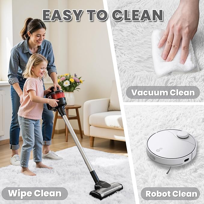 8x10 Area Rugs for Living Room:Ultra Soft Fluffy Shag White Rugs for Bedroom, Non-Slip Large Fuzzy Plush Rug Indoor Floor Carpet for Nursery Kids Boys Girls Room, Dorms, Playroom, Modern Home Decor