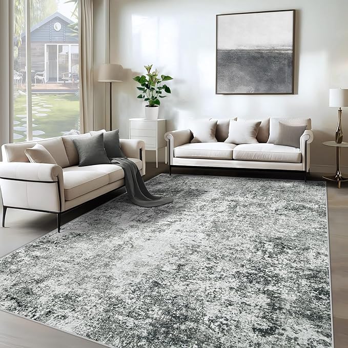 XLUEZ 6x9 Area Rugs for Living Room, Washable Modern Abstract Large Area Rug Neutral Soft Non Slip Kids Rug Stain Resistant Indoor Carpet for Bedroom Nursery Dining Room Playroom(Grey, 6'x9')